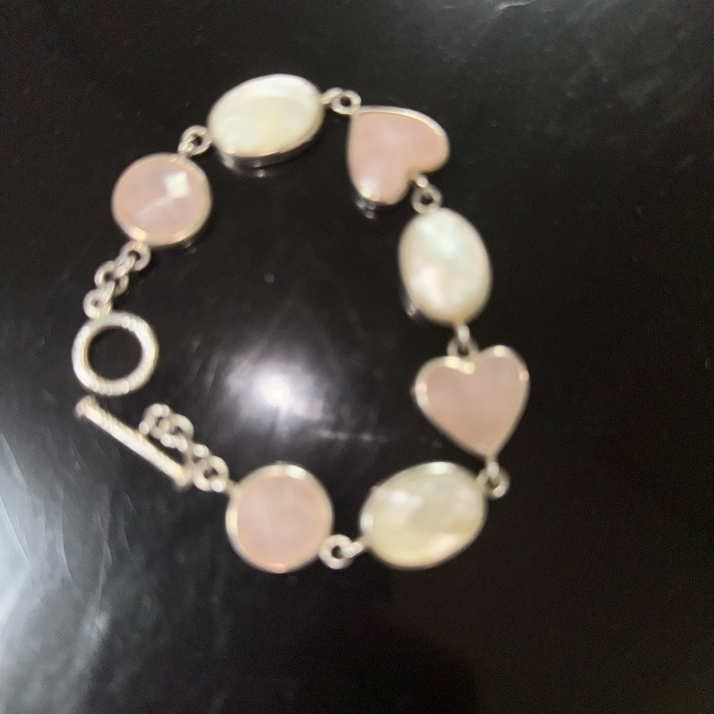 Elegant Pink and White Heart Bracelet 925 silver